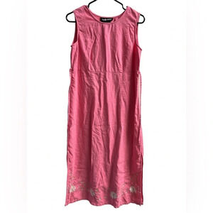 Sag harbor pink floral embroidered slimming cottage core midi dress